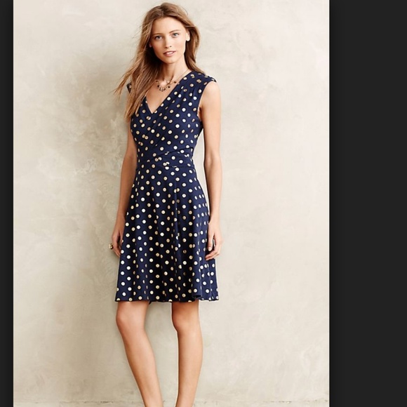 Anthropologie Dresses & Skirts - Beautiful navy and gold polka dot dress